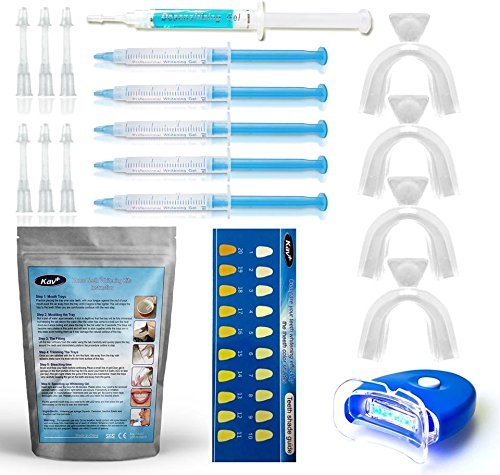 KAV PLUS 6 Gel Teeth Whitening PRO Home Kit LED Lazer Light, X4 Mouth Trays + Free Teeth Shade - Pro