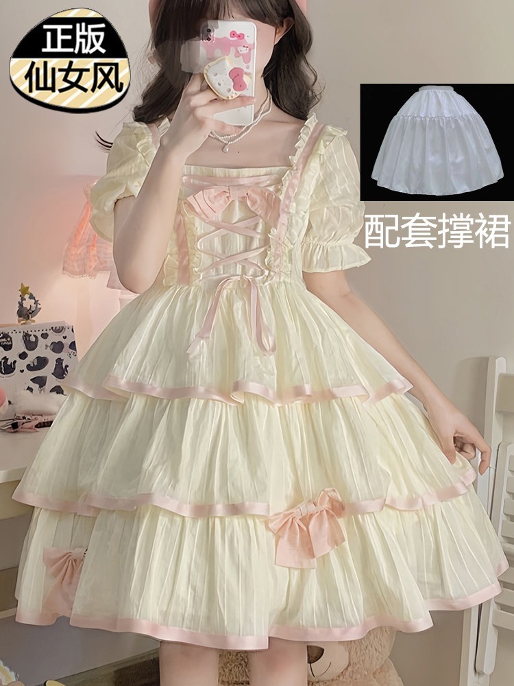 夏のロリータプリンセスドレス妖精のようなウェディングドレスバースデードレスとした甘いトレーン付き