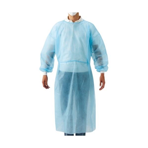 川西工業 ガードファインガウンPPフリーサイズ ブルー 7227B 1セット（100枚：10枚x10箱）