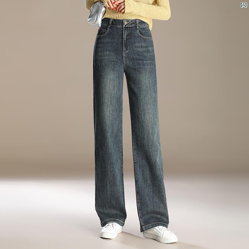 レディース　ファッション　オシャレ　シンプル ジーンズ ストレート スリム 春秋 S サイズ ハイウエスト デニム ワイド レッグ パンツ フロア レングス