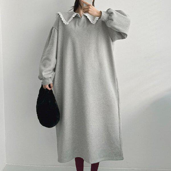 (OP)カラリボンレースOPS冬用起毛ワンピース