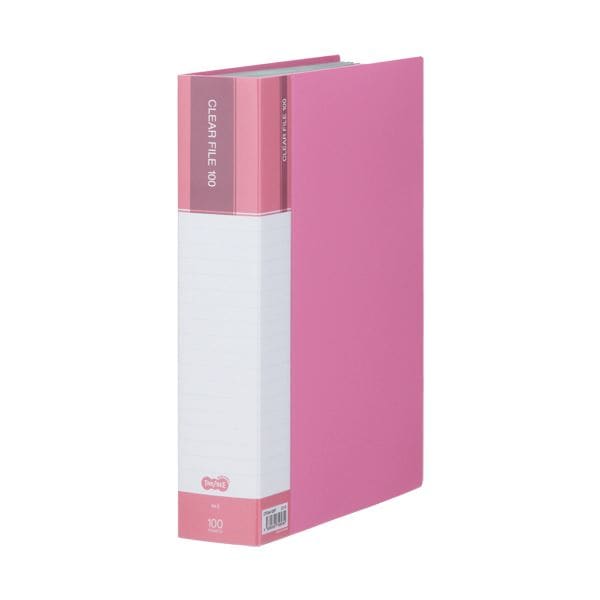 （まとめ）TANOSEE クリヤーファイル（台紙入）A4タテ 100ポケット 背幅62mm ピンク 1冊5セット