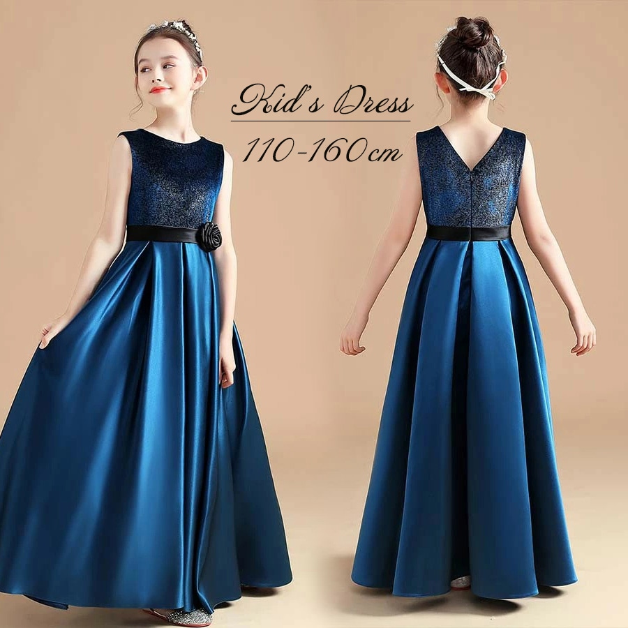 キッズドレス ドレス ピアノ 発表会 ロング 子供ドレス ワンピース お姫様 上品 可愛い エレガント 女の子 結婚式 子供 フォーマル フレア 大人っぽい 誕生日 フレアスカート マドンナブルー