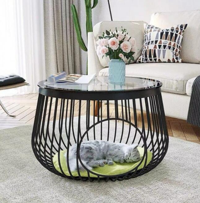 リビング窓カフェテーブル 置物棚円形岩板テーブル　モダンな小さな家アイアンコーヒーテーブルリビングルームサイドテーブル小さなペット猫小屋丸テーブル茶テーブル猫小屋テーブル 多機能 17,750円