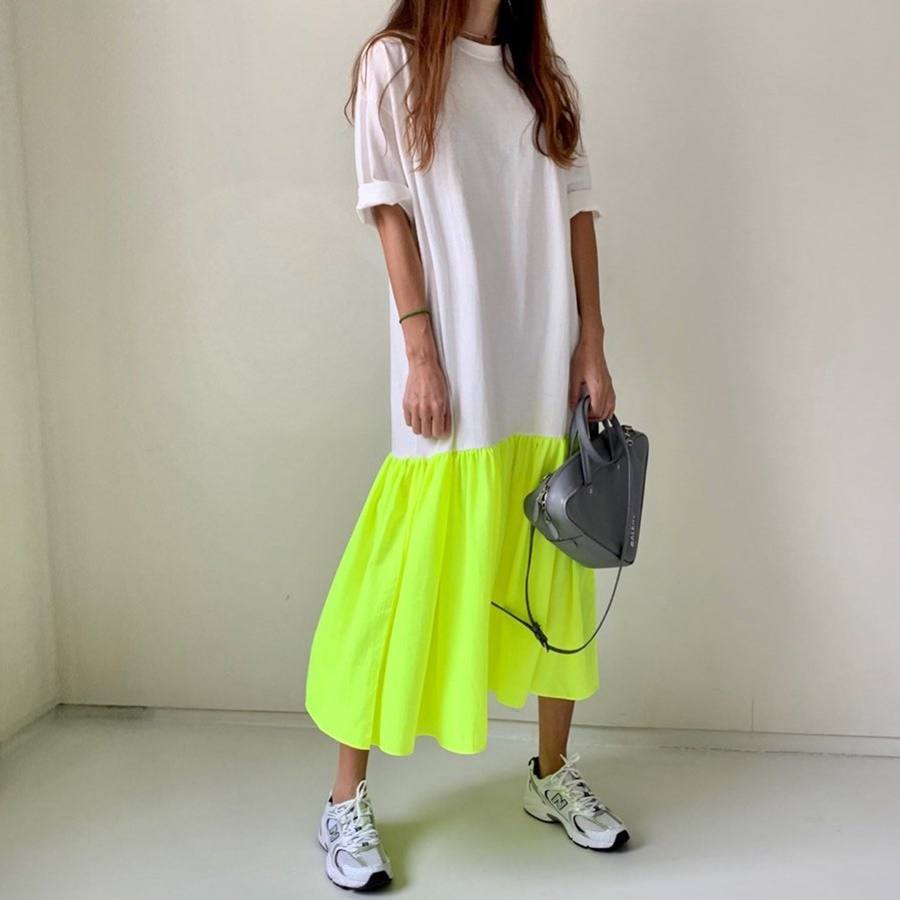 Tシャツワンピース ミモレ ミモレ丈 ロング ロング丈 アンクル丈 7分丈 袖あり 半袖 5分袖 五分袖 ラウンドネック フレア ワイド マーメイド 綿 コットン かわいい 大人可愛い シンプル