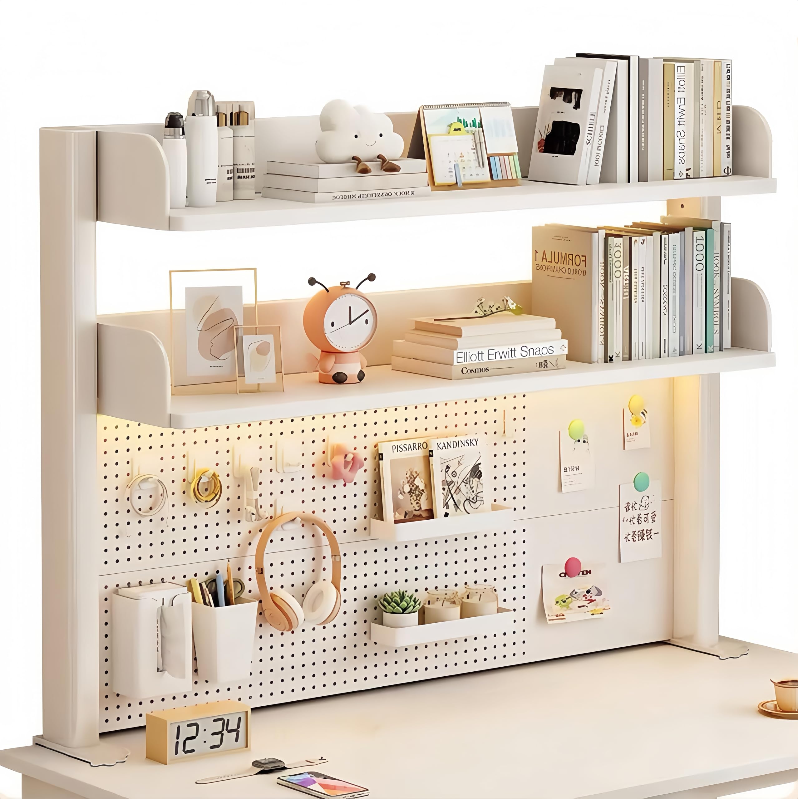 卓上ラック 机上 有孔ボードラック デス 3段 幅100×高さ95 上置き棚 多機能デスクシェルフ 調節 卓上本棚 組み立てが簡単 学生 オフィス収納 事務用品 日本語説明書付き(100x12.3x9