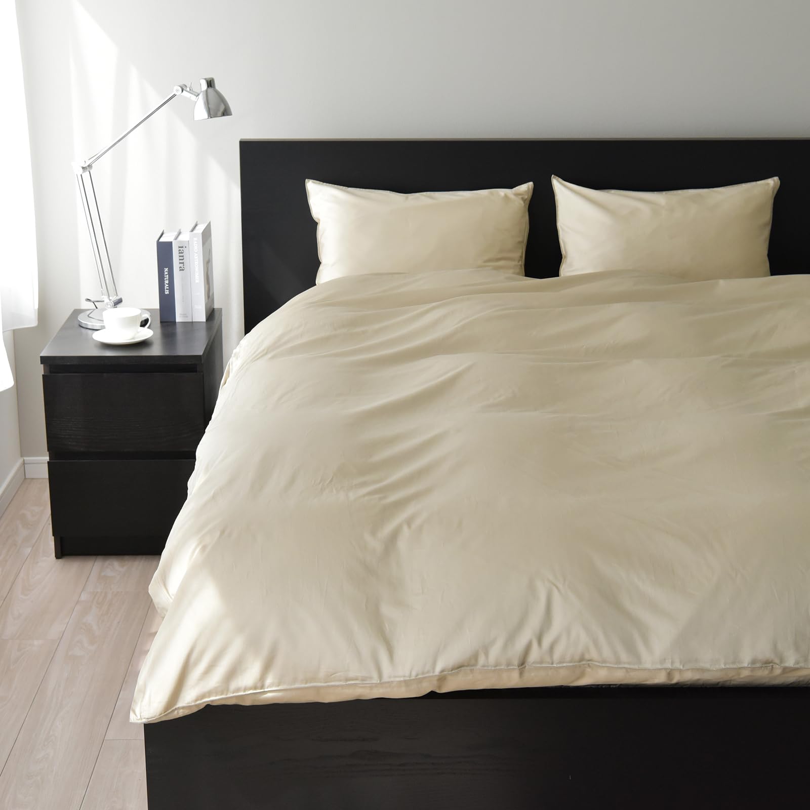 布団カバーセット 4点セット ダブル 日本製 350本高密度生地 綿100％ サテン 防ダニ シルクのような肌触り 掛け布団カバー ボックスシーツ 枕カバー×2枚 超長綿 おしゃれ 北欧 ホテル仕様