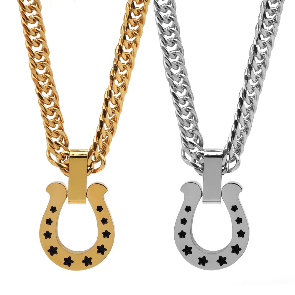 ステンレス馬蹄ネックレス 黒星 2カラー [n619]