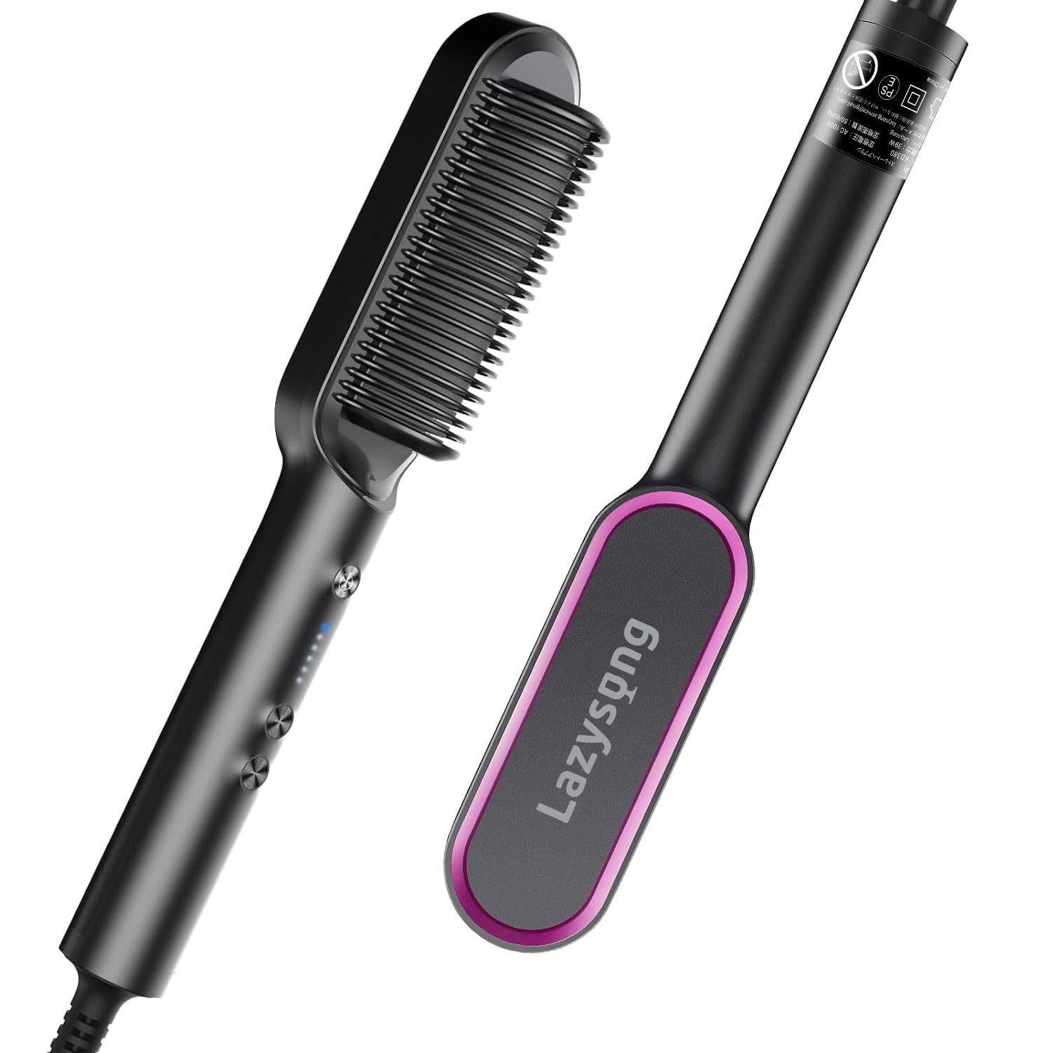 Lazysong ヒートブラシ ブラシ型ヘアアイロン ストレートブラシ ヘアブラシアイロン セラミックコーディング やけど防止 プロ仕様 5段階温度調節 家庭/出張/通勤 贈り物 プレゼント