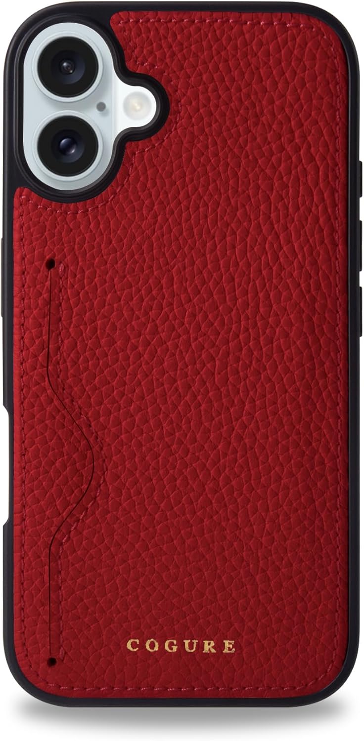 COGURE コグレ iPhone16Plus ケース 本革 シュリンクカーフレザー カード入れ シンプル おしゃれ ギフトボックス付き COPC1 レッドRed