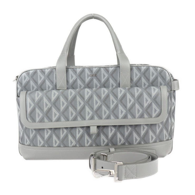 美品 Dior ディオール ボストンバッグ 1ESDU035CDP_H42E Hit The Road ペットキャリーバッグ CDダイアモンド PVC レザー グレー シルバー金具 ドッグキャリー 小
