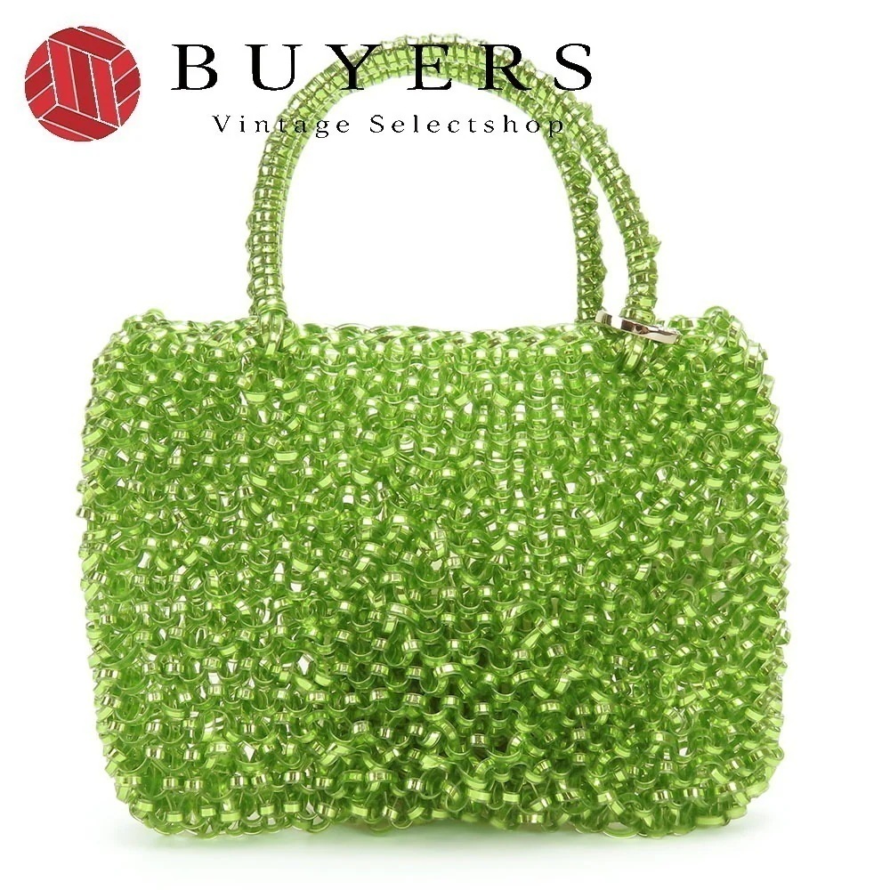 中古 ハンドバッグ ワイヤーバッグ PVC グリーン シルバー金具 パーティ ミニミニ かわいい レディース 女性