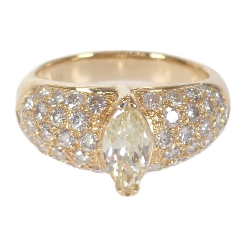 【【中古】 デザイン ジュエリー マーキスカット リング K18イエローゴールド 13号 18金 ダイヤモンド1.2ct 0.712ct ボリュームリング 指輪 美品 レディース【Aランク】