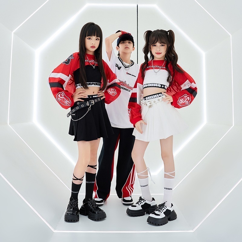 赤 黒 白キッズ ダンス衣装 単品 セット ヒップホップ キッズファッション スーツ