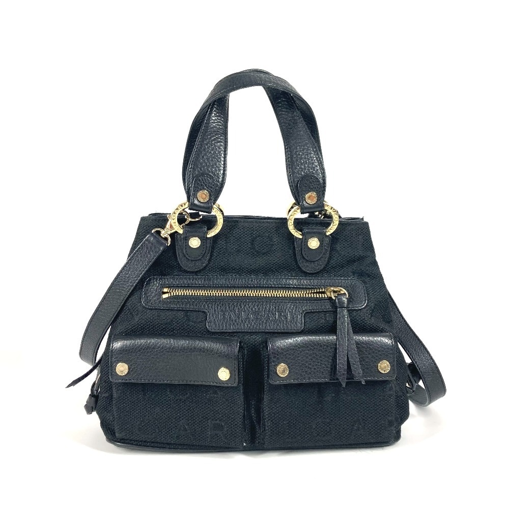 トートバッグ ロゴマニア ブルガリブルガリロゴ カバン ショルダーバッグ ハンドバッグ 斜め掛け レザー/キャンバス ブラック