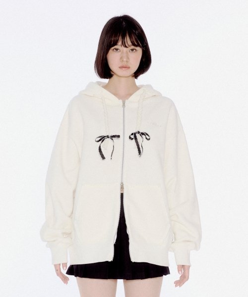 YOUHEE RIBBON DETAIL HOOD ZIPUP WHITE YHHZEA001WT