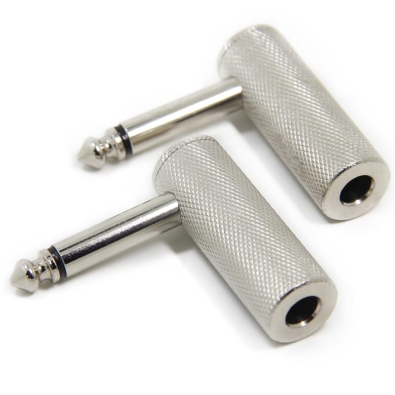 Ancable プレミアム1/4インチ L字型ギターケーブルアダプター 2個パック 6.35mm 1/4インチ TS モノラルオス-メス 高耐久メタルコネクター ボトムプラグギター/V字型ギター/フロ