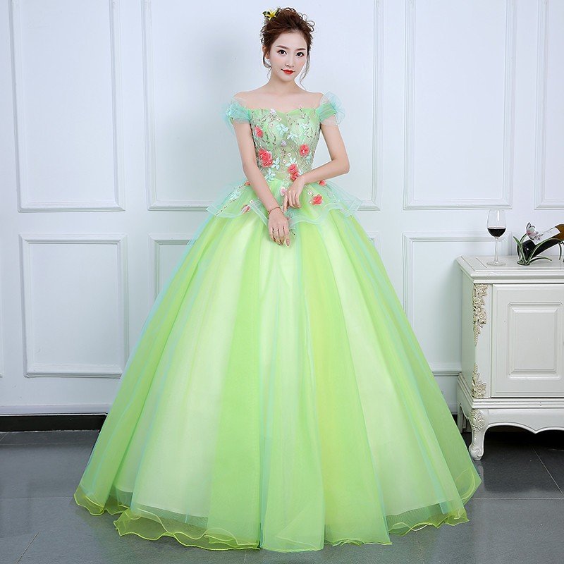 カラードレス 演奏会用 ロングドレス 安い コンサート パーティードレス 発表会 ウェディングカラードレス 二次会 プリンセス 結婚式 ステージ衣装 グリーン