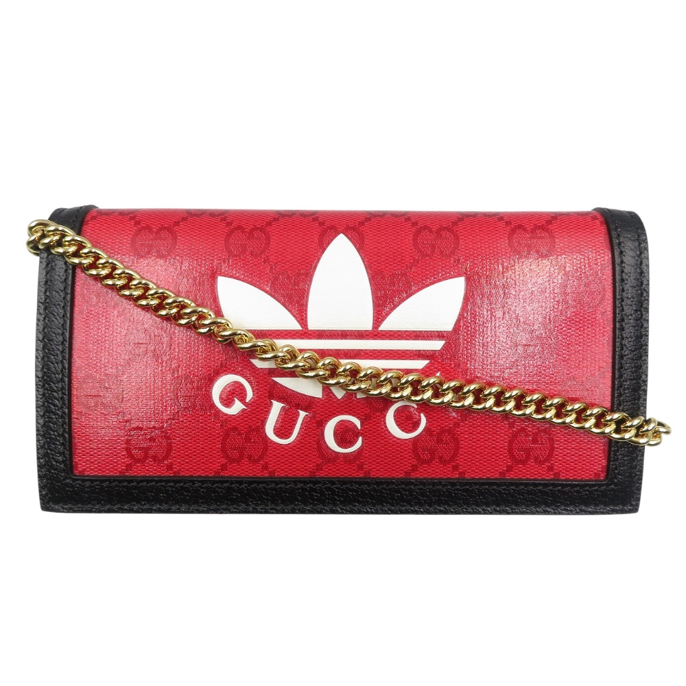 未使用品 GUCCI×adidas 621892 長財布 クリスタルGG/クリスタルGG レッド 0538【中古】 レディース