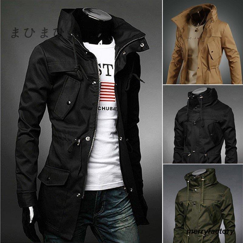 モッズコート メンズ ミリタリー コート 　フード付　無地 カジュアル ライトアウター ロングコート　ミドル 薄手 春　ミリタリージャケット　 スリム　細身 5,937円