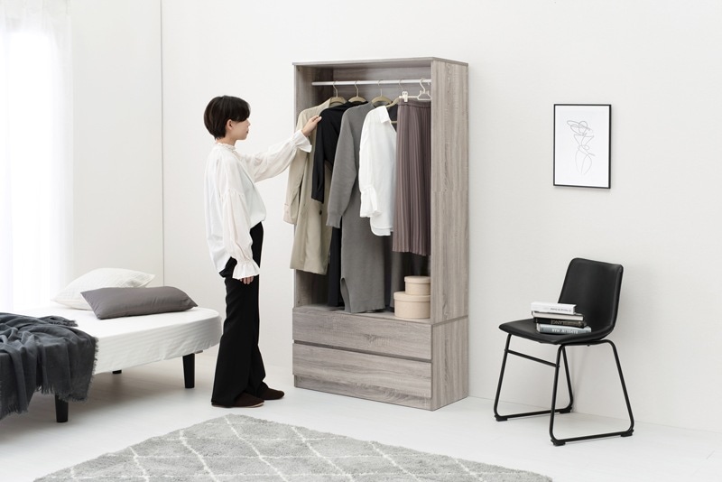 ワードローブ ハンガーラック 洋服掛け ロッカー おしゃれ ナチュラルモダン 棚 引き出し クローゼット 衣類収納 押し入れ 幅89cm