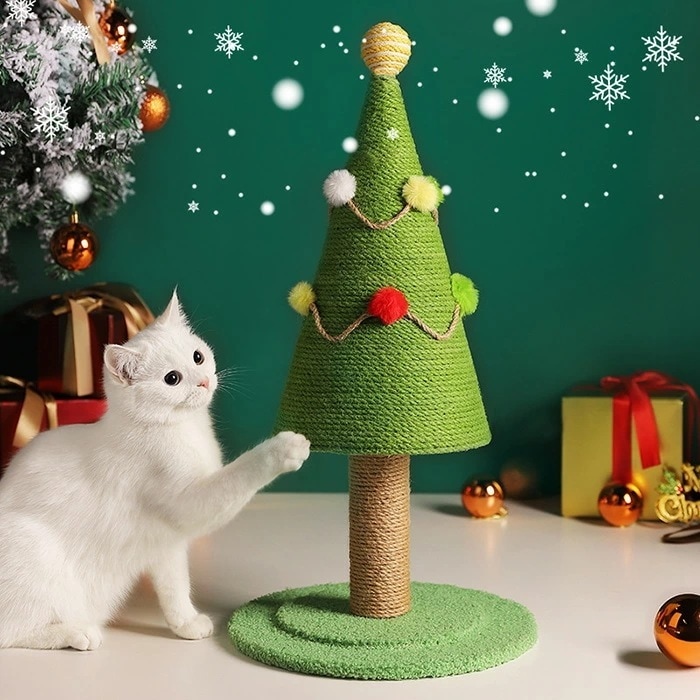 【最新モデル登場!!】【期間限定.値.下.げ!】クリスマスツリー ペット クリスマス 猫 爪とぎ ポール 麻 麻縄巻き 高さ約53cm 猫用 爪研ぎ キャットツリー 据え置き タワー バリバリ キャッ