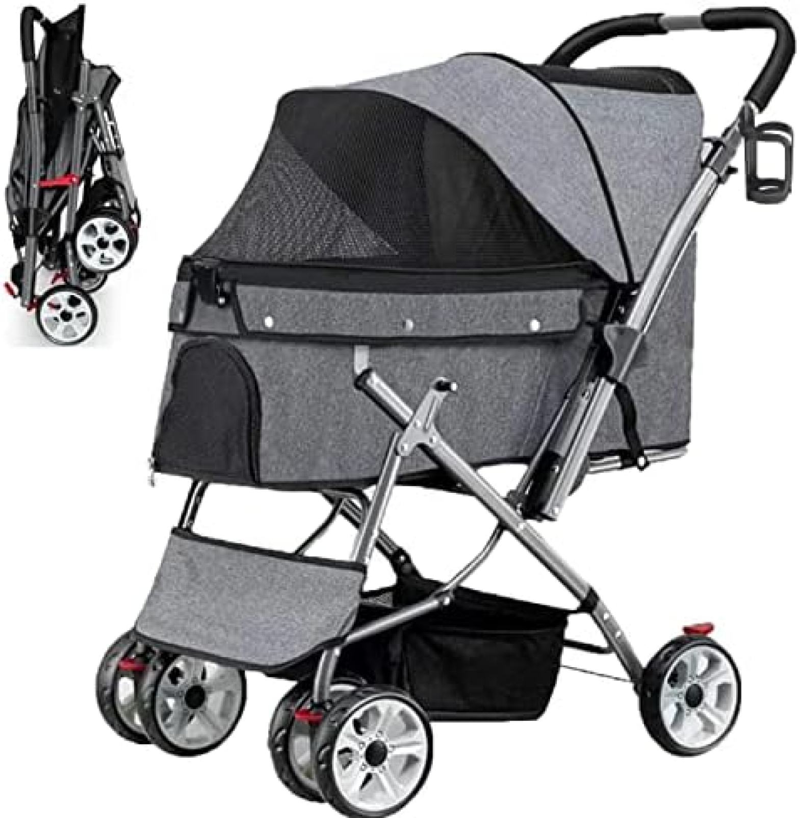 ペットカート 犬用 キャリーカート 4輪カート 軽量 安全装置付き ペットバギー 老犬 介護用 折りたたみ式 多頭用 中型犬 大型犬 多頭中小型犬 2匹 散歩/外出便利 犬用