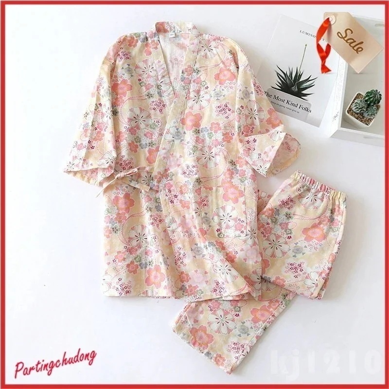 おやすみ甚平パジャマレディース綿前開きガーゼコットン甚平パジャマ桜柄入院大人用レディース大きいサイズサプリ30代40代50代