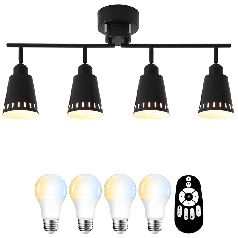 PNRLUX シーリングライト 4灯 6畳 8畳 E26口金 消費電力8.3W（60W形相当） 900LM LED電球60w形付き 調光 調色 リモコン付き スポットライト 北欧 折りたたみ式 遠隔操