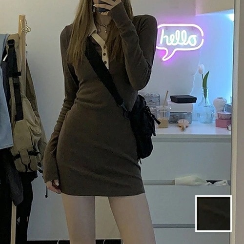 ワンピース カジュアル ショート ミニ丈ワンピ 韓国 ファッション レディース 春 夏 カジュアル コーデ シンプル 定番 セレカジ 20代 30代 40代 2025 渋色 バイカラー タイト 4,911円