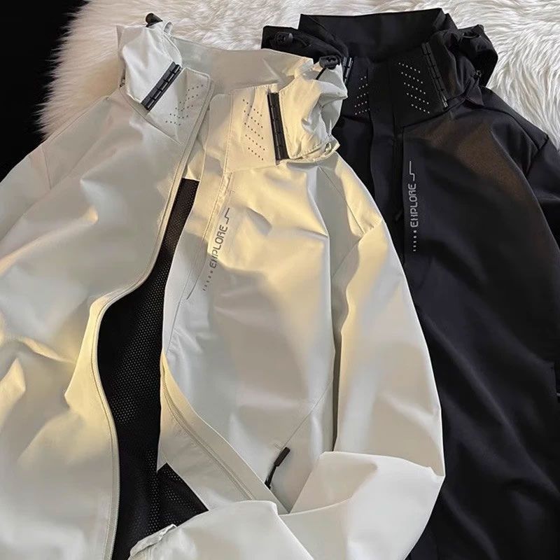 メンズ 3-in-1 防風フード付きジャケット 秋冬用 フリース裏地 厚手 トレンド カップル アウトドア 防風ジャケット