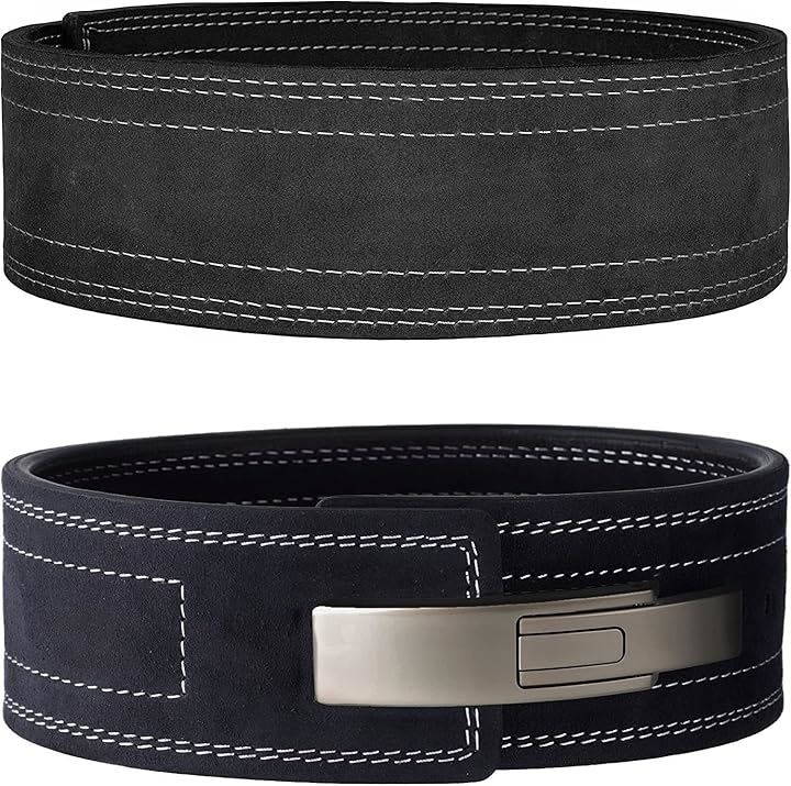 レバーアクションベルト パワーベルト トレーニングベルト レザー 革 筋トレ リフティングベルト(black silverバックル, XS)