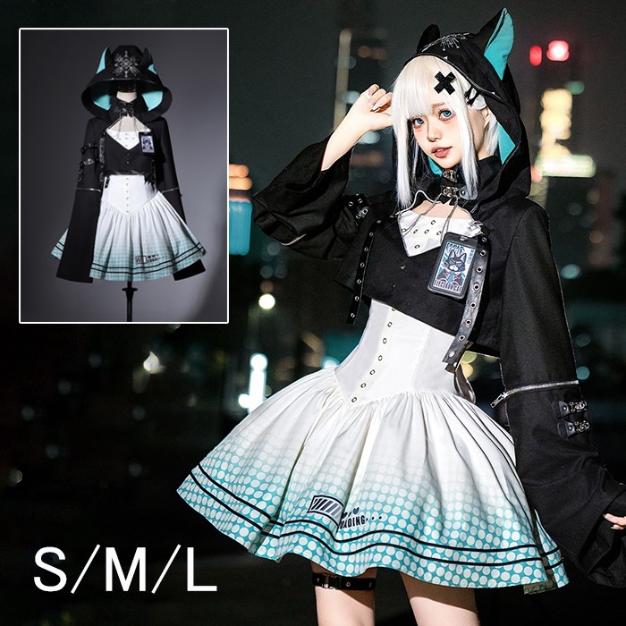 ロリータワンピース レディース ロリータ ドレス セット ハロウィン コスチューム コート フード付き 短め 小柄 可愛い ケモノ パンク 日常 黒 ゴスロリ OP ダーク 天使 悪魔 仮装 パーティ