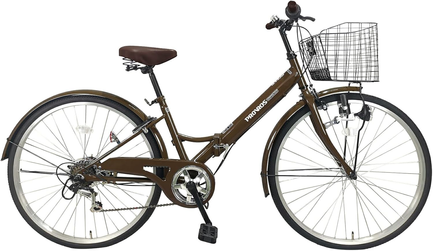 シティサイクル 折りたたみ自転車 26インチ シマノ製 6段変速ギア ママチャリ カゴ 鍵 LEDライト付き 本体 持ち運び【メーカー保証1年】P-266