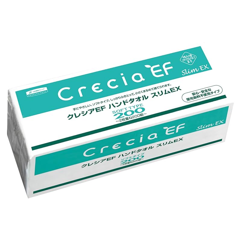 【即納】【ケース販売】 クレシア EF ハンドタオル ソフトタイプ スリムEX 小判サイズ 2枚重ね 200組(400枚)/パック ×36パック入 37030