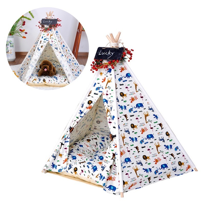 ペットテント 犬小屋 犬猫兼用 四季兼用 取り外し キャンバス クッション 室内室外 丈夫 Mのサイズ