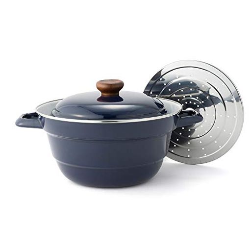 富士ホーロー 茹でる 煮る 蒸す 揚げる 多機能 両手鍋 27CM スノコ付 ネイビー BMP-27FW・N