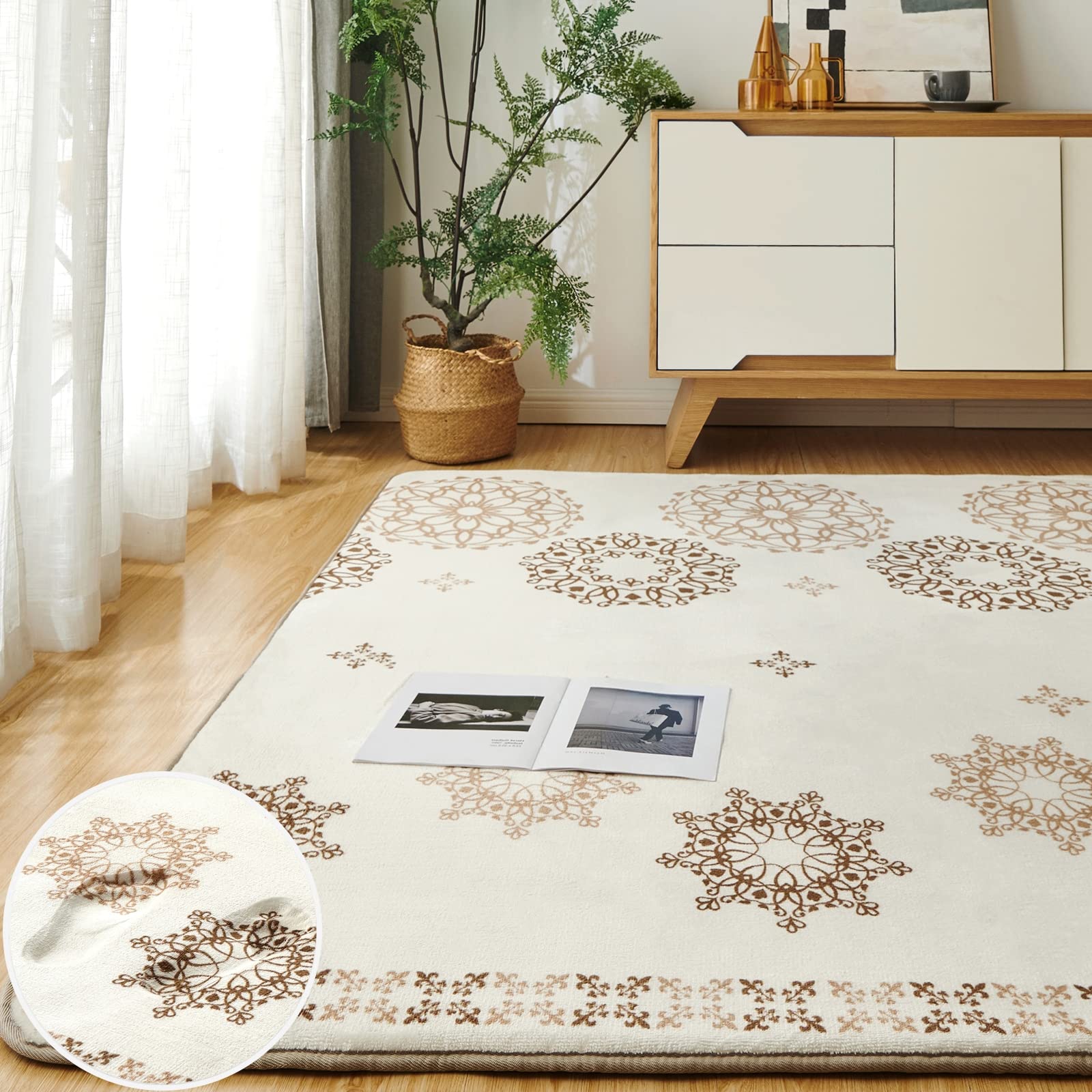 Sun Deco ラグ カーペット 低反発 ラグマット 極厚 135x185cm 1.5畳 オールシーズン 滑り止め付 抗菌 防臭 防ダニ 踏み心地ふわふわ 厚手 フランネルラグ 接着剤不使用 床暖房 5,220円