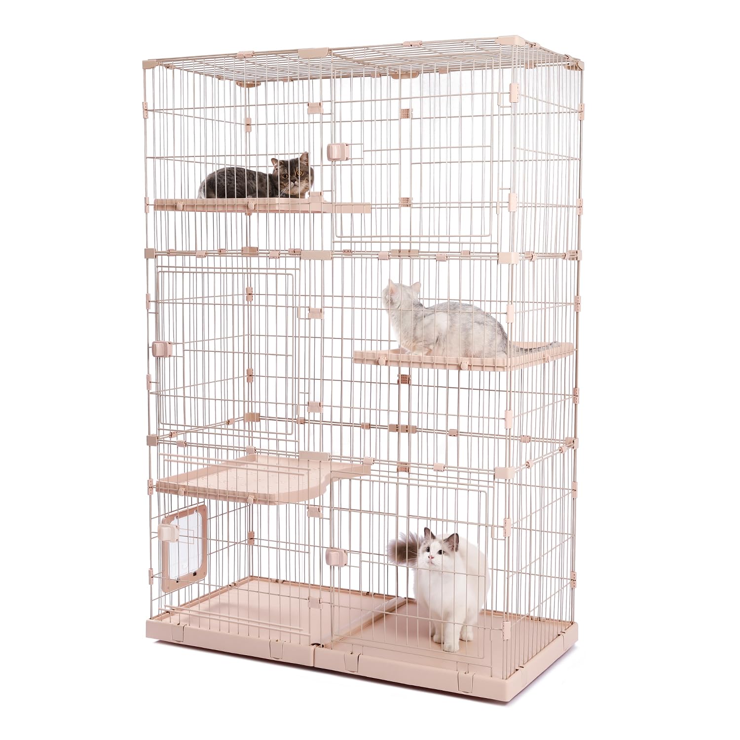 PETEPELA(ぺテぺラ) 猫 ケージ 大型 3段 広い 2段 多頭飼い キャットケージ 猫用エンクロージャ キャスター/ローラー 大きい/でかい 増やせる/拡張 ワイド ケージセット メインクーン