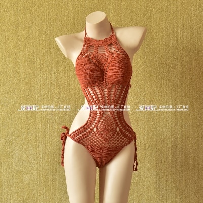4050.ウルトラセクシー ニット温泉ビキニ（ウェーブ形 オレンジ)