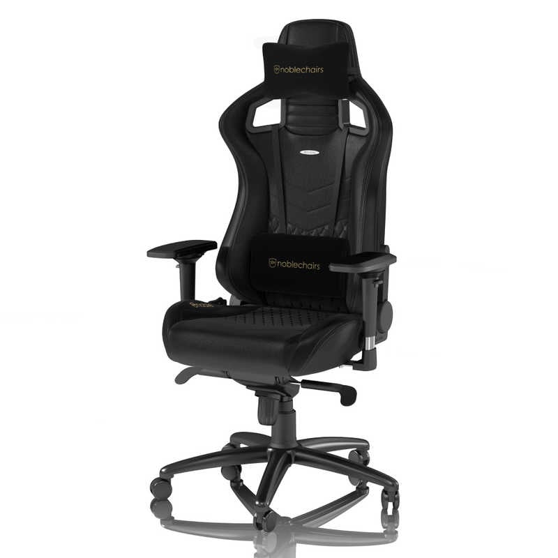 NOBLECHAIRS　ゲーミングチェア EPIC Real Leather 本革（ネックピロー ランバーサポート付） ブラック　NBL-RL-BLA-002