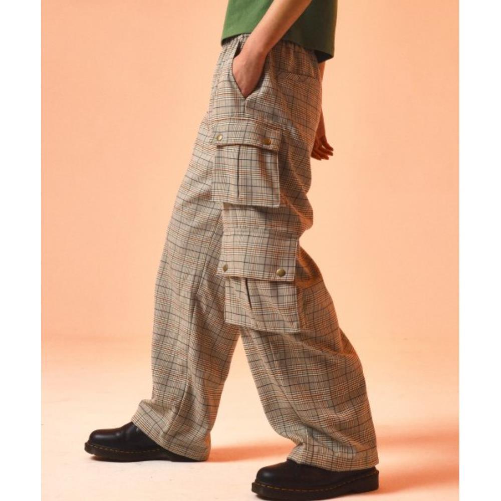 PRENDA CHECK CARGO POCKET STRING PANTS KHAKI PRTHSUPT01W