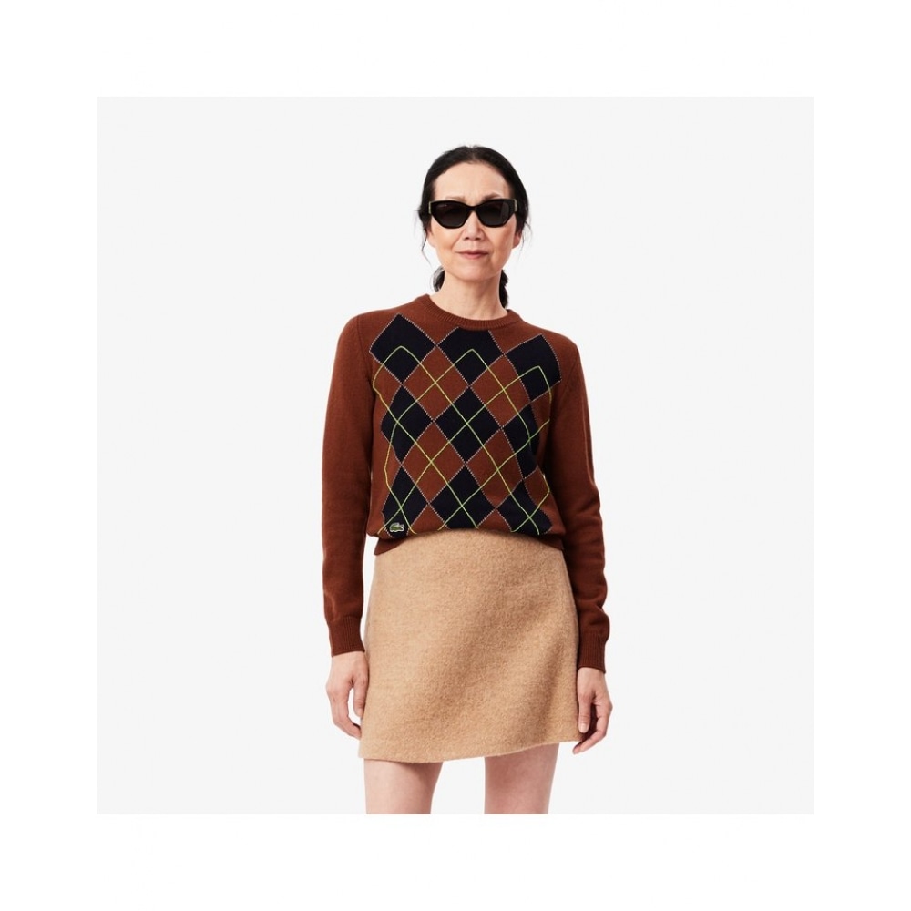 ラコステレディースアーガイルクルーネックセーター AF2616-54N I62