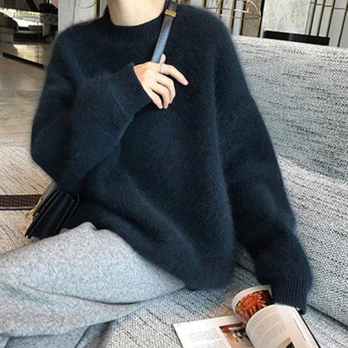 セーターニットレディースモヘア秋冬作ふわふわゆったり体型カバーオーバーサイズシンプル大きいサイズ韓国ファッションおしゃれ可愛い大人カジュアルお出かけデート通勤通学暖かいトップスデイリーママコーデかわい
