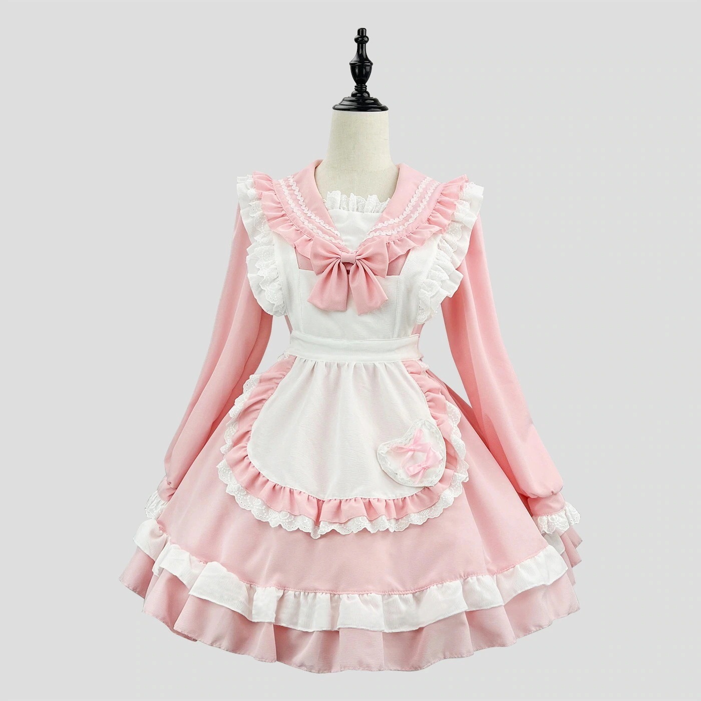 【2025新作】新作可日常日韓甘美学院セーラー服cosメイド服長袖ワンピースメイドエプロンセット
