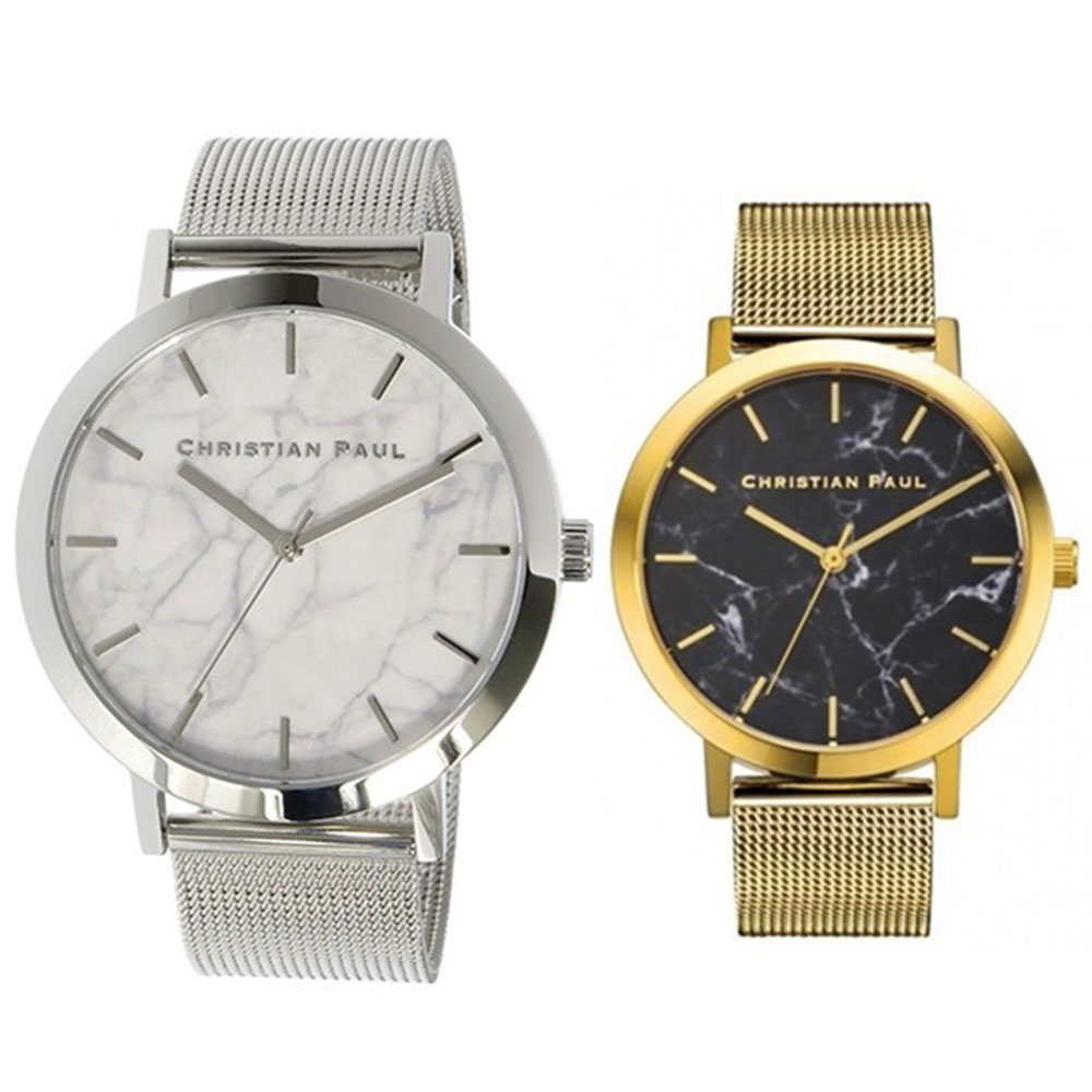 【無料特典付き!】クリスチャンポール 時計 ペアウォッチ 43mm 35mm マーブル 大理石柄 シルバー イエローゴールド MRM-03MRML-04 誕生日プレゼント ポイント消化