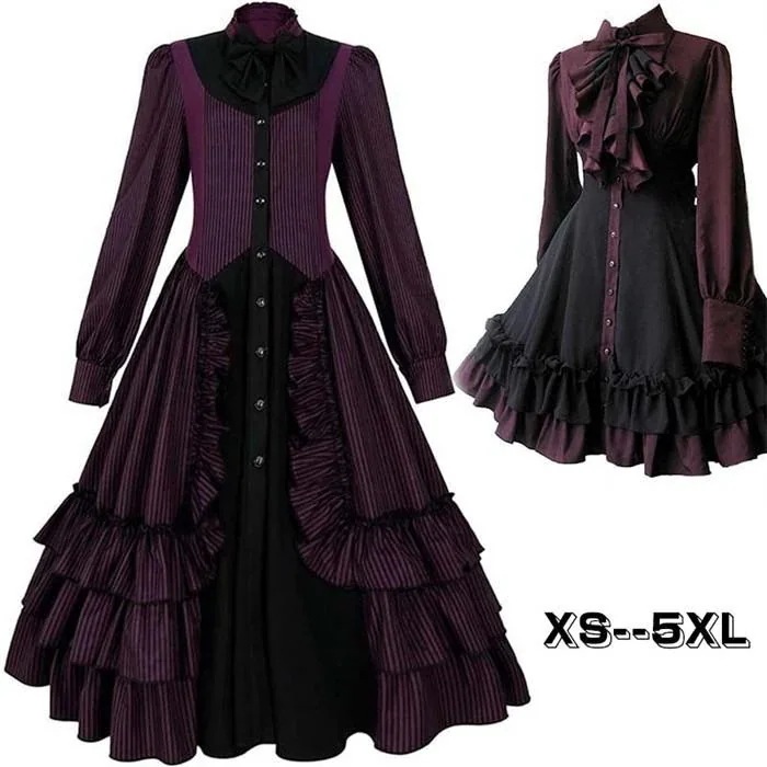 即納 ロリータ ワンピース単品 クラロリ ゴスロリ 長袖 袖付き Aライン Lolita リボン フリル裾 クリスマス レディース コスチューム 衣装 かわいい 仮装