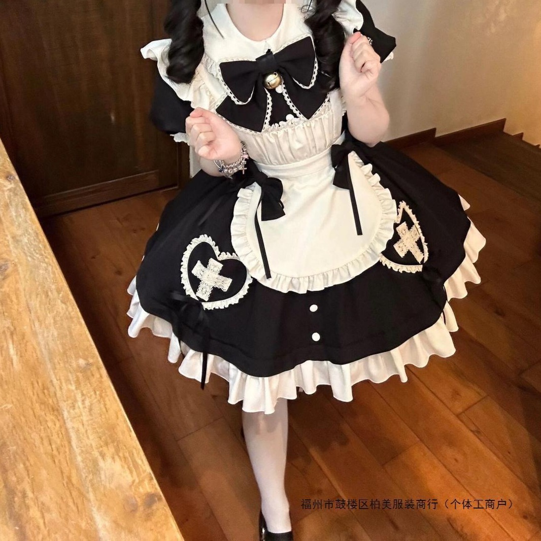 甘くて可愛いロリータ ロリータウエストワンピース+フライングスリーブエプロン エレガントメイドスカート 4,585円