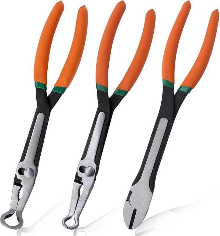 3本セット ホースプライヤー 工具 ニッパー 強力 ホースクランププライヤー ロング メカニックプライヤー ロングプライヤー ロングホースグリッパー ロングノーズ(オレンジ, 11)