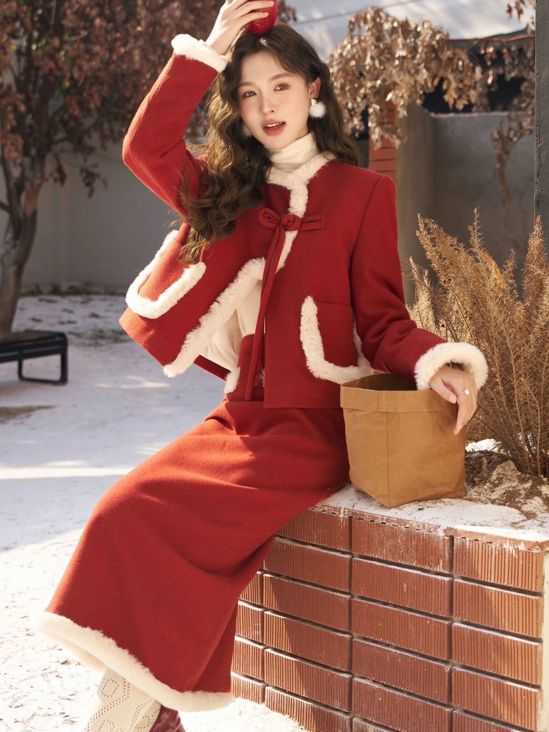 【当日出荷 】サンタコス 新年 セットレッド レディース 冬 ァッション 2点セットアウター+ ロングスカート